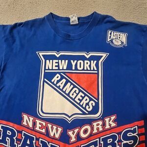 Vintage 90s New York Rangers T-Shirt 2XL Salem USA Hockey NHL Blue Big Graphic